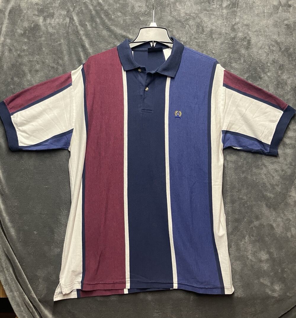 VTG 90s Faded Glory Colorblock Vertical Strip Polo Shirt Mens Sz XL Preppy Golf